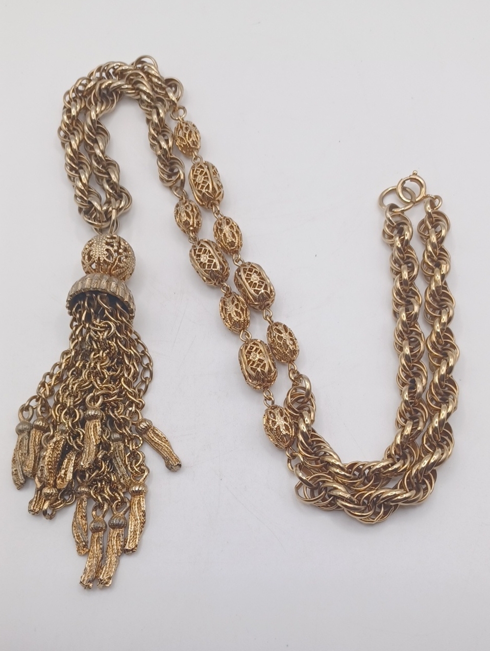 Gold Tone Tassel Statement Necklace Vintage